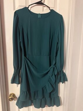 Women's Teal Ruffle Wrap Dress